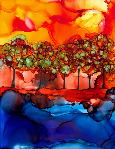 Orangey Tree Scape Landscape Wall Art Print 8x10