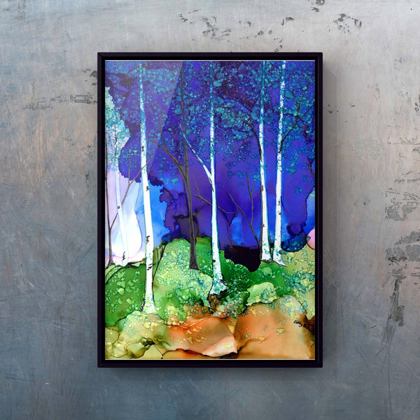 Birch Trees with Dark Night Landscape Wall Art Print 8x10