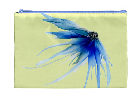 Blue Flower on Light Yellow Cosmetic Bag