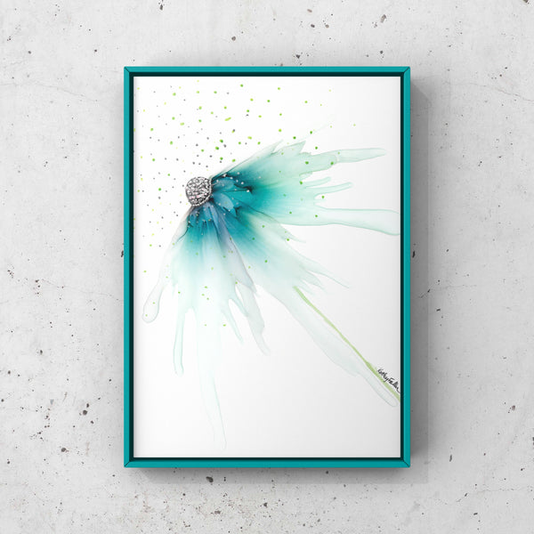 Green Blue Flower Wall Art Print 8x10