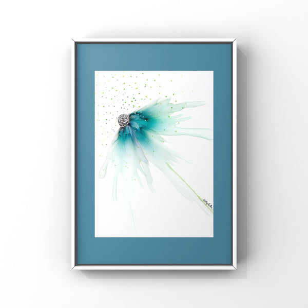 Green Blue Flower Wall Art Print 8x10