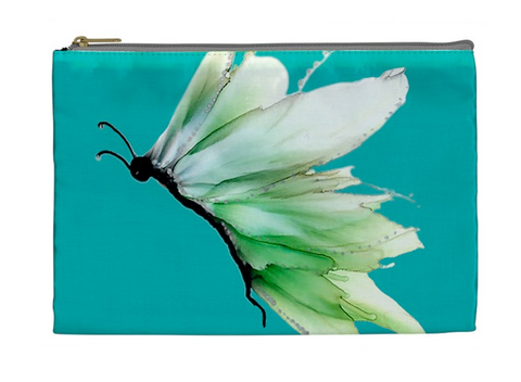Light Green Butterfly on Blue Cosmetic Bag