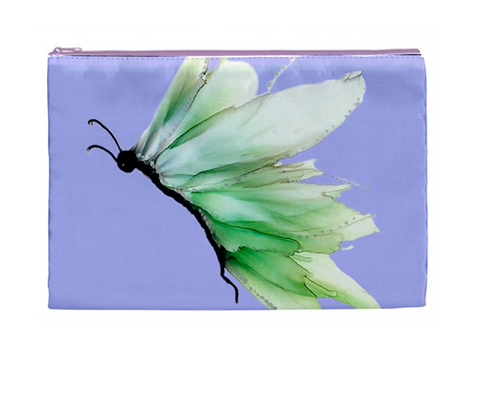 Light Green Butterfly on Lavender Cosmetic Bag