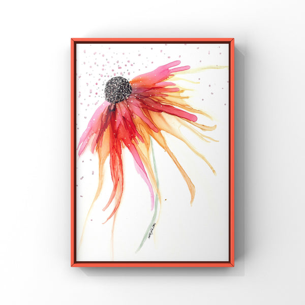 Orange Pink Flower Wall Art Print 8x10