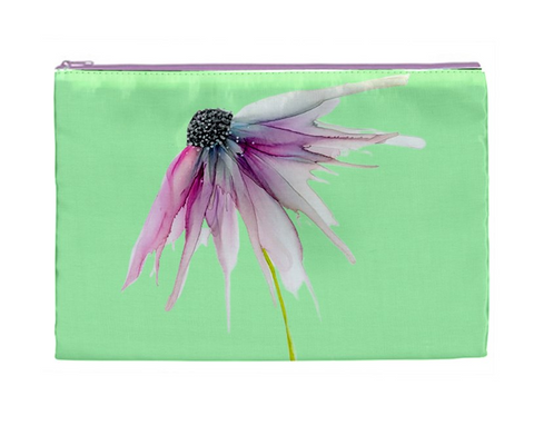 Pink/Rosewood/Blue Flower on Lime Cosmetic Bag