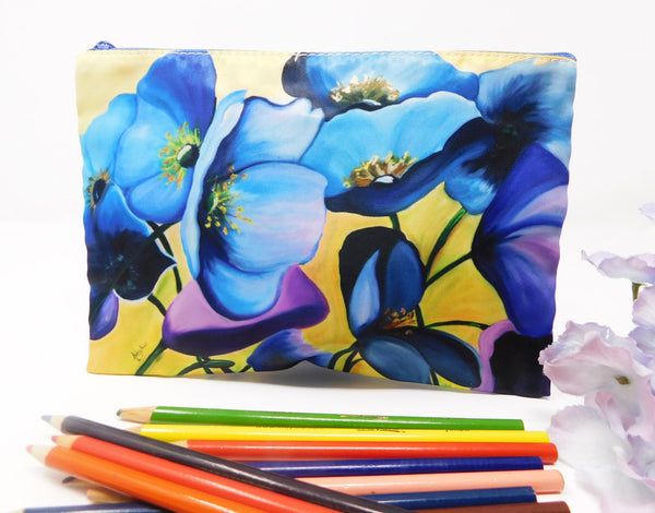 Big Blue Flowers Cosmetic Bag