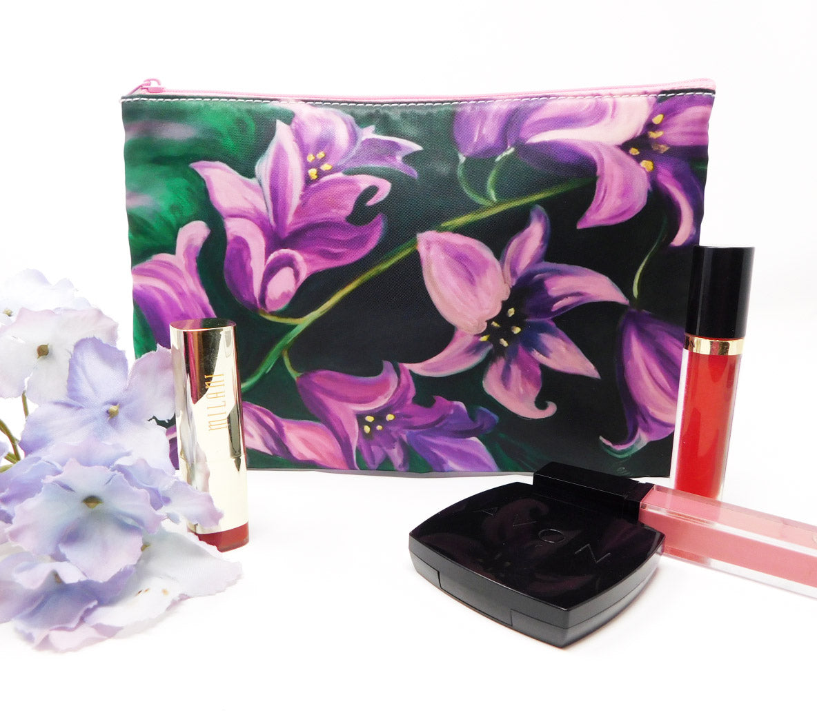 Lavender Flowers Floral Cosmetic Bag