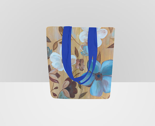 Floral Tote Bag with Blue and White Flowers