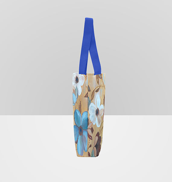 Floral Tote Bag with Blue and White Flowers