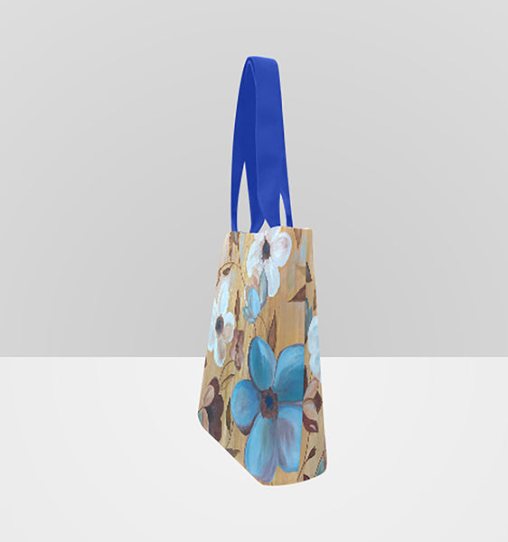 Floral Tote Bag with Blue and White Flowers